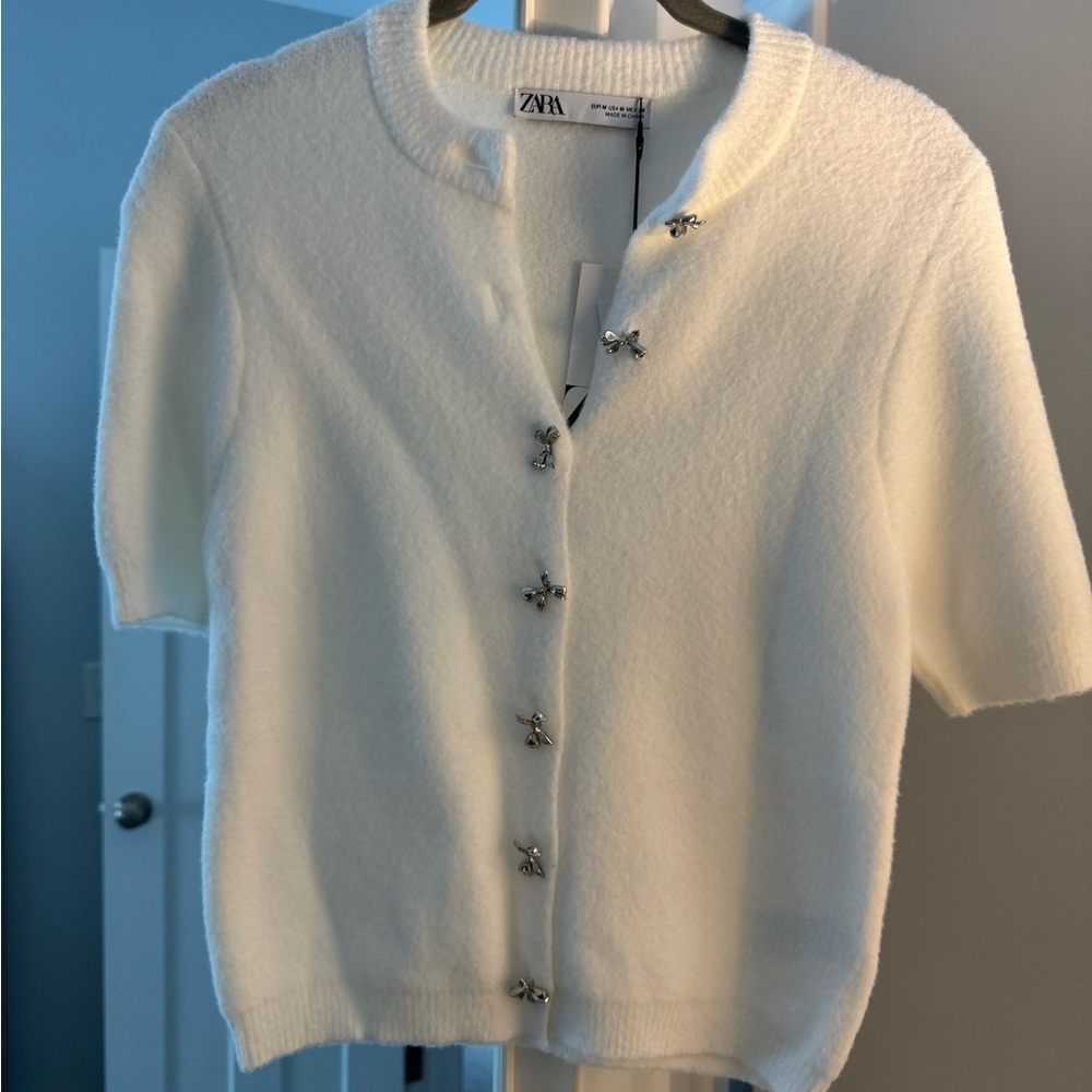 Zara White Short Sleeve Cardigan